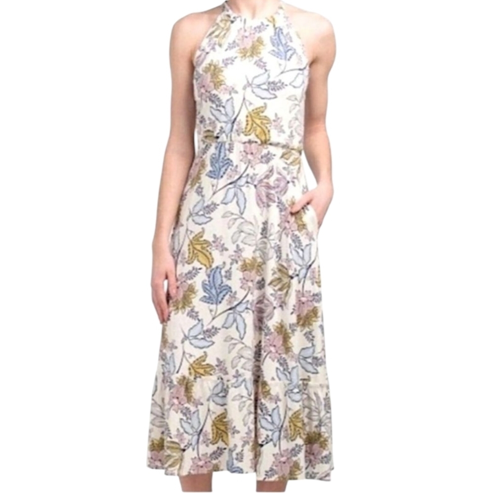 Rachel Zoe Floral Halter Top Midi Dress Floral Print With Pockets Size Small